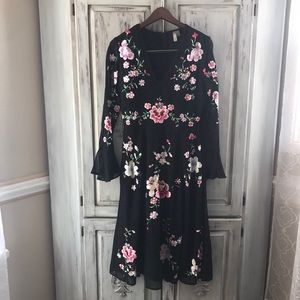 ASOS Black and Flower Embroidered Long Sleeve Dress